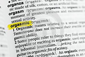 Highlighted English word orgasmic and its definition at the dictionary.
