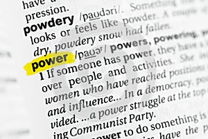 Highlighted English word power and its definition at the dictionary.