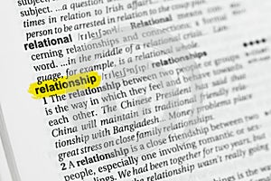 Highlighted English word relationship and its definition at the dictionary