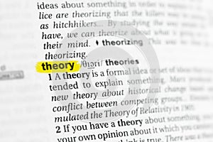 Highlighted English word & x22;theory& x22; and its definition at the dictionary