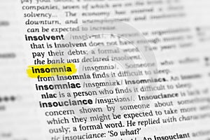 Highlighted English word & x22;insomnia& x22; and its definition at the dictionary