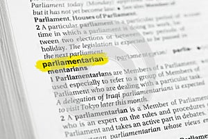 Highlighted English word & x22;parliamentarian& x22; and its definition at the dictionary