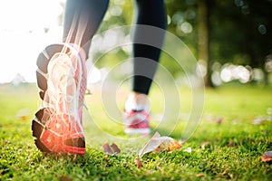 Highlighted foot bones of jogging woman