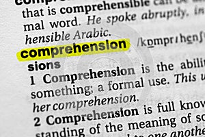 Highlighted word comprehension concept and meaning