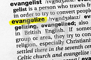 Highlighted word evangelize concept and meaning photo