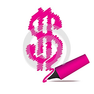 Highlighter pen drawing a dollar symbol