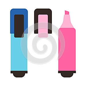 Highlighter pens in flat style isolated on white background. School supplies, drawing tools. Vector illustration