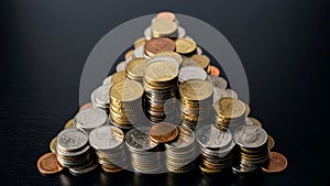 Highlights the coins' reflective surfaces, emphasizing their texture