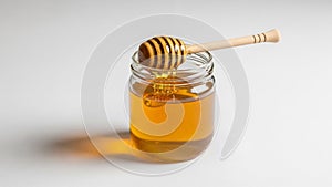 Highlights the smooth, viscous texture of the honey and the natural