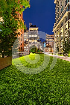 The Highline promenade at twilight in Chelsea. Manhattan, New York City photo