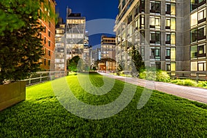 The Highline promenade at twilight in Chelsea. Manhattan, New York City photo