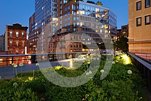 The Highline at twilight in Summer near 10th Avenue and 17th Street Chelsea, New York City