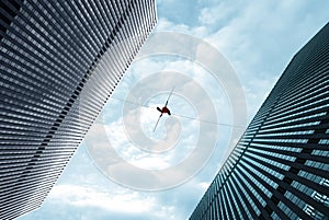 Highline Walker on the Rope High in the Sky