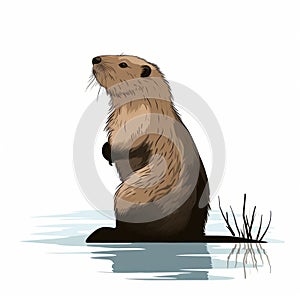 Highly Cute Beaver Silhouette Illustration On White Background