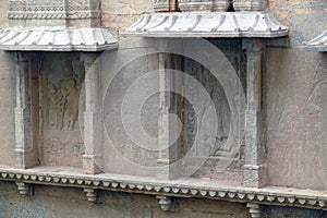 Highly decorated carvings of the Raniji ki Baoli step well
