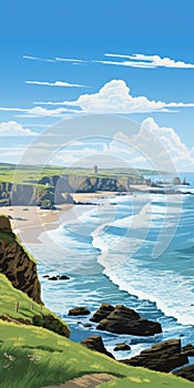 Highly Detailed 2d Illustration Of Beautiful Bude, Cornwall Coastline