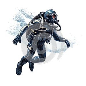 Highly Detailed 2d Scuba Diving Illustration On White Background
