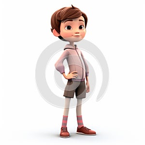 Highly Detailed 3d Render Cartoon Of Young Boy In Pink Sweater And Shorts