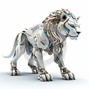 Highly Detailed 3d Robotic Lion On White Isolated Background