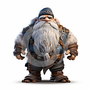 Highly Detailed Animated Character With White Beard And Gear