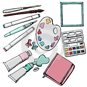 Highly detailed artists supplies icons set1