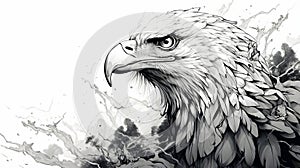 Highly Detailed Black And White Eagle Illustration With Splatters