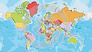 Highly detailed blank World Map vector illustration with different colors for each country. Editable and clearly labeled layers