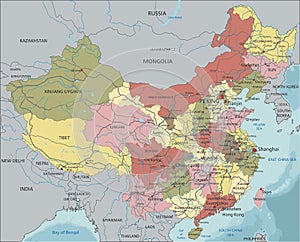 Highly Detailed China political map.