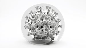 A highly detailed 3D rendering of the Covid-19 virus, showcasing its spherical structure with intricate protein spikes. Generative photo