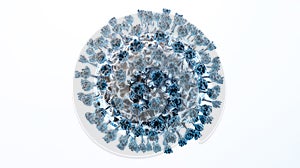 A highly detailed 3D rendering of the Covid-19 virus, showcasing its spherical structure with intricate protein spikes. Generative photo
