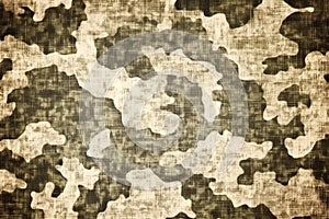 Highly Detailed Desert Background with Worn Military Camouflage Pattern Texture and Muted Tones photo
