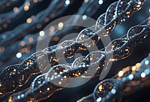 A highly detailed, digital illustration of DNA strands. photo