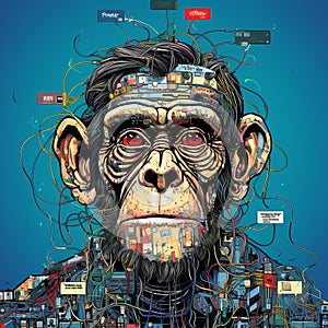 Chimpanzee Poster: Boldly Fragmented Urban Life Illustration