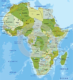 Highly detailed editable political map with separated layers. Africa.