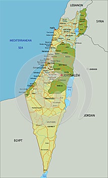 Highly detailed editable political map with separated layers. Israel.