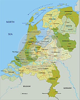 Highly detailed editable political map with separated layers. Netherlands.