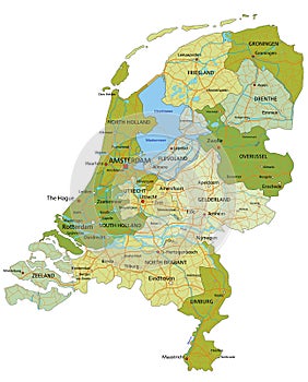 Highly detailed editable political map with separated layers. Netherlands.