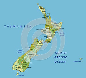 Highly detailed editable political map with separated layers. New Zealand.