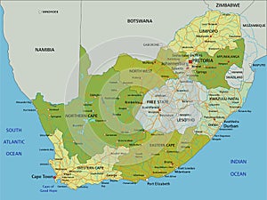 Highly detailed editable political map with separated layers. South Africa.