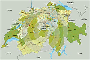Highly detailed, editable political map with separated layers. Switzerland.