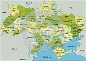 Highly detailed editable political map with separated layers.  Ukraine.