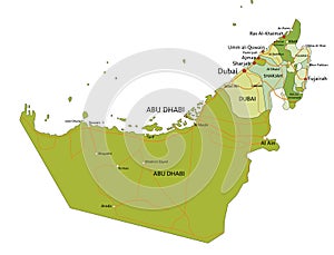 Highly detailed editable political map with separated layers.United Arab Emirates.