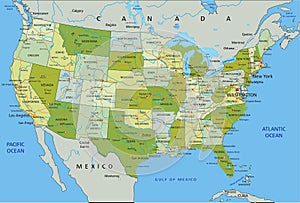 Highly detailed editable political map with separated layers. United States of America.