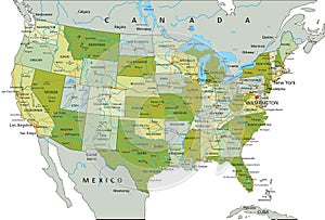 Highly detailed editable political map with separated layers. United States of America.