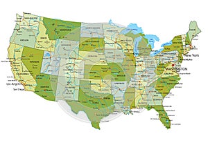 Highly detailed editable political map with separated layers. United States of America.