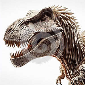 Highly Detailed Geometric Tyrannosaurus Rex Sculpture on White Background