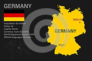 Highly detailed Germany map with flag  capital and small map of the world