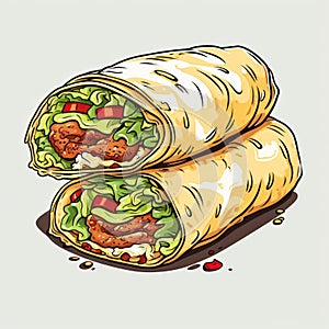 Highly Detailed Illustration Of Chicken Burritos