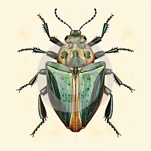 Highly Detailed Illustration Of A Green And Brown Beetle