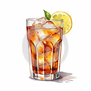 Highly Detailed Illustration Of Iced Tea With Lemon Slice